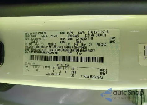 2022 Ford F-150 Xlt из США, поврежденный, VIN 1FTFW1E86NFA29648